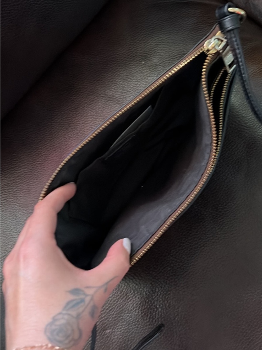 Coach Black Leather Wristlet Clutch with Gold-Tone Zip